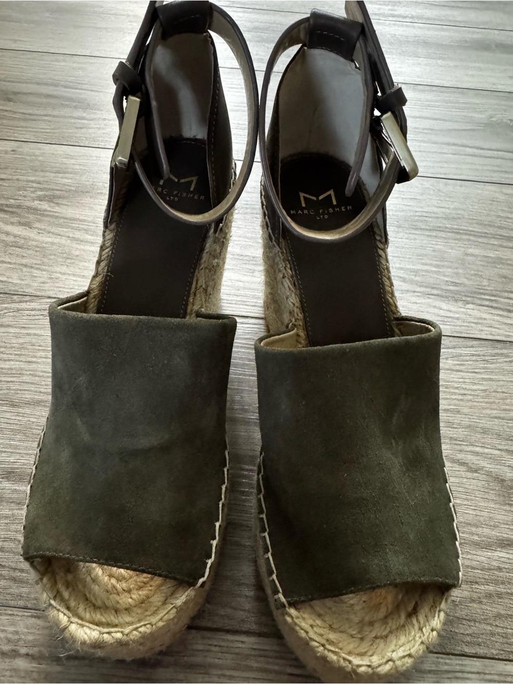 Marc Fisher Olive Green Suede Espadrille Wedge Sandals
